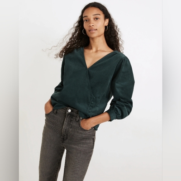 Madewell Corduroy Kinston Side-Button Wrap Top Sz M - Picture 1 of 9